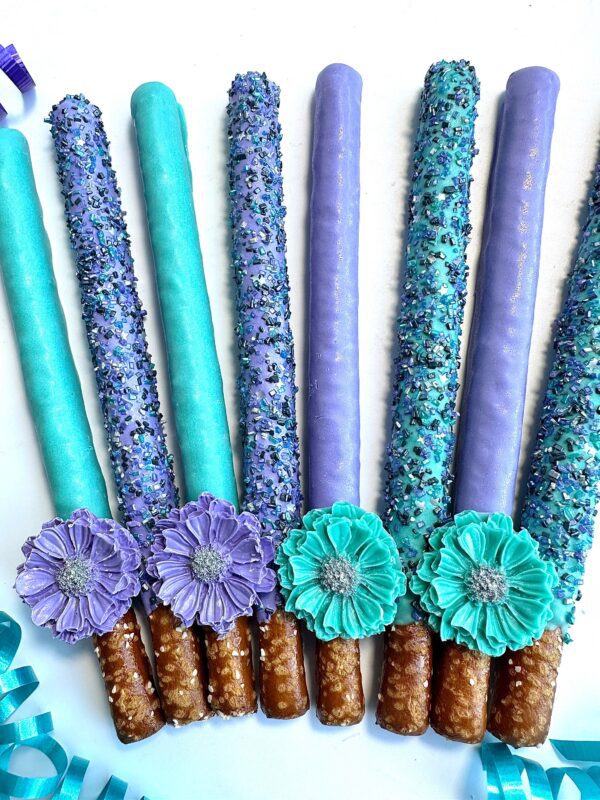 12-Purple & Teal Chocolate Covered Pretzels For Birthday Party/Wedding Favor/Shower Favors - Image 5