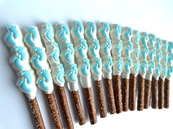 12-Blue Footprints White Chocolate Covered Pretzel Rods - Image 2