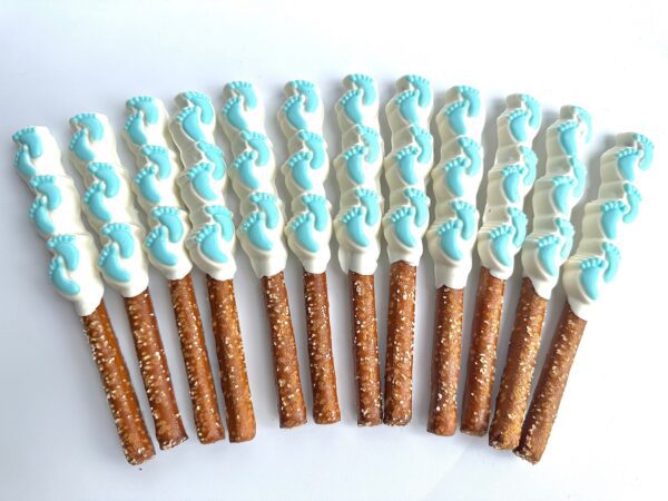12-Blue Footprints White Chocolate Covered Pretzel Rods - Image 4