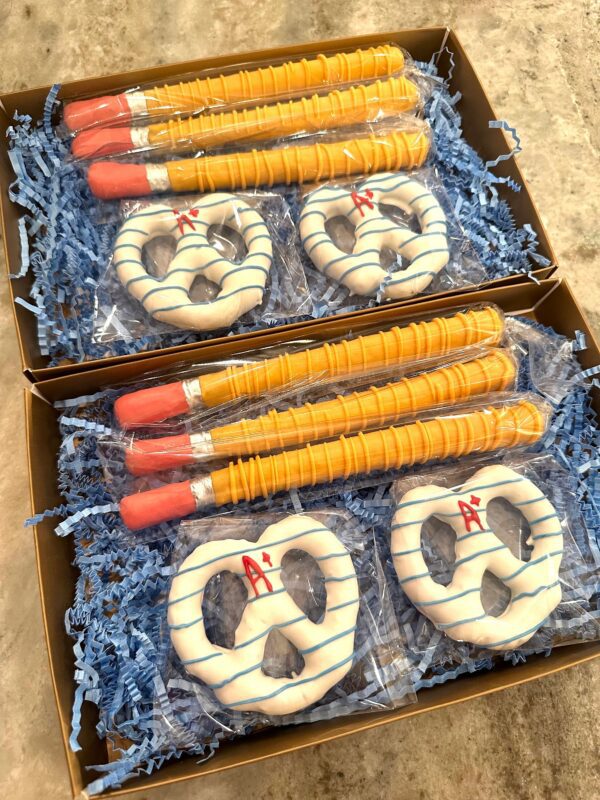 Chocolate Pretzel Pencils and Pretzel Papers Gift Box for Childrens Birthday Gift/Teacher Gift/Housewarming/Anytime gift