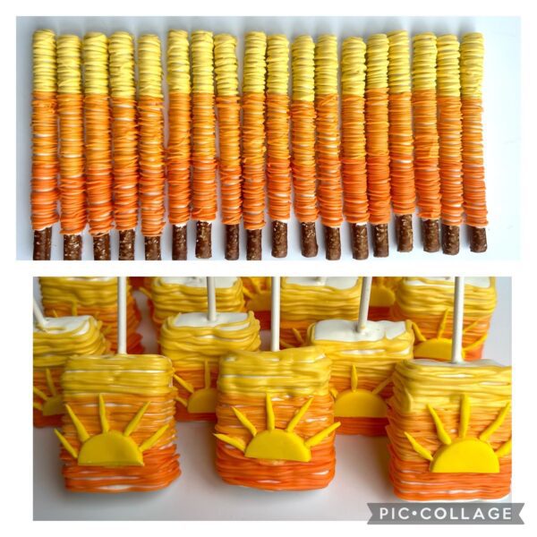 Sunset Ombré Chocolate Covered Pretzels & Rice Krispie Treats Party Package For Birthday Party/Party Favor/Baby Shower