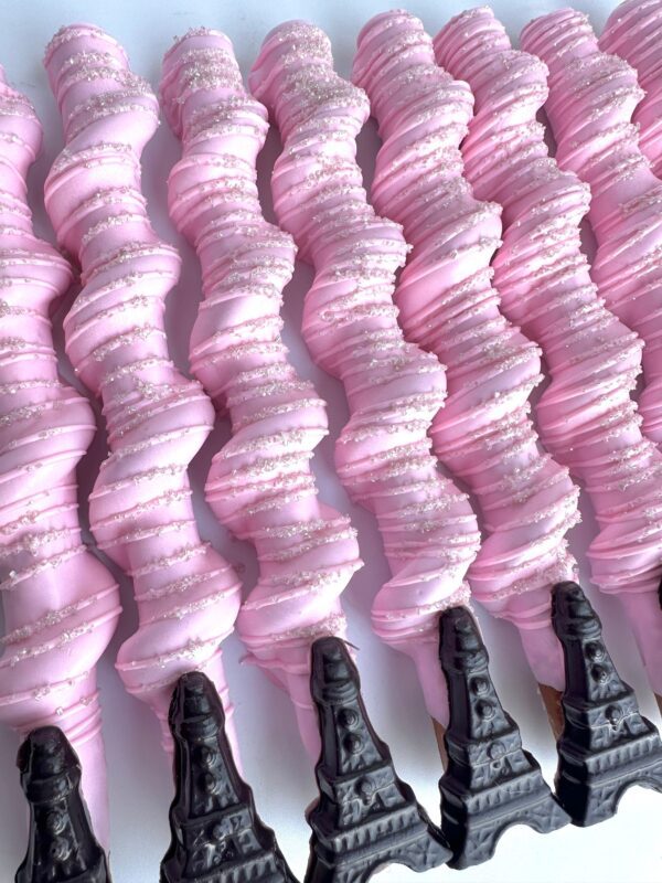 12-Eiffel Tower Chocolate Covered Caramel Pretzels For Wedding/Wedding Shower/Birthday/Baby Shower/Party Favors - Image 4