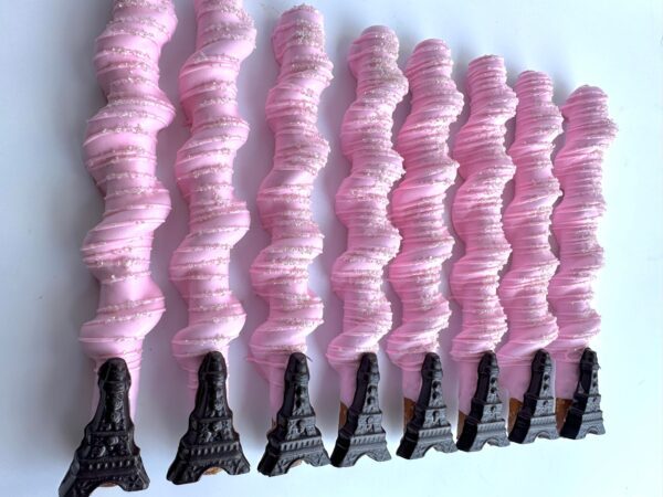 12-Eiffel Tower Chocolate Covered Caramel Pretzels For Wedding/Wedding Shower/Birthday/Baby Shower/Party Favors - Image 6