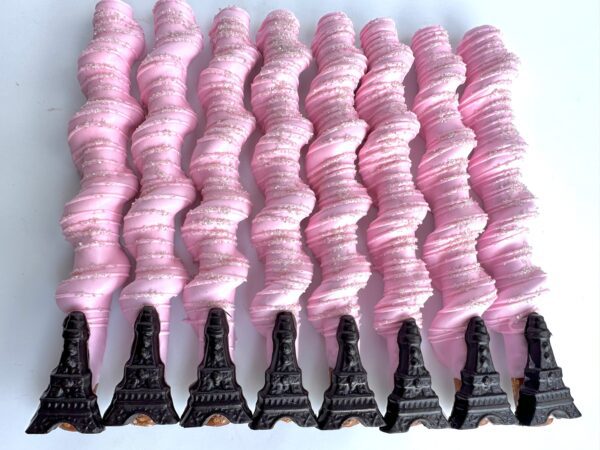 12-Eiffel Tower Chocolate Covered Caramel Pretzels For Wedding/Wedding Shower/Birthday/Baby Shower/Party Favors - Image 2