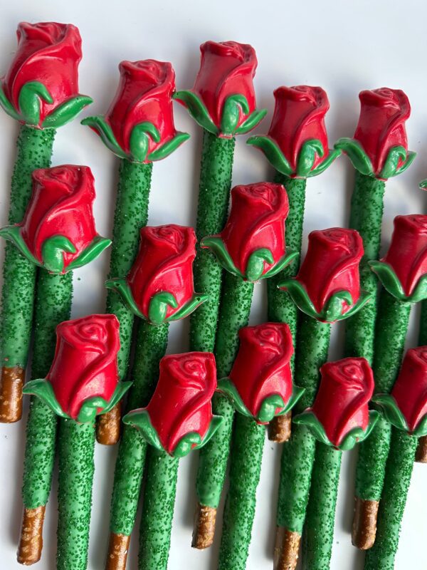 12-Long Stem Roses-Chocolate Covered Pretzel Rods For Birthday Gift/Anniversary Gift/Special Occasion - Image 2