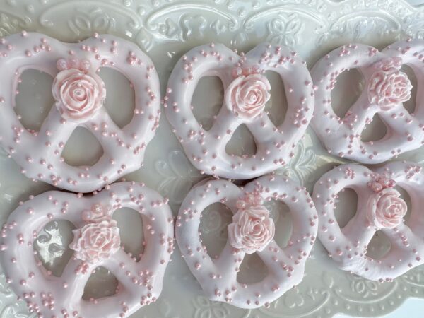 12-Pastel Pink Chocolate Covered Pretzel Twists For Wedding Favor/Baby Shower Favor/Birthday/Party Favor - Image 2