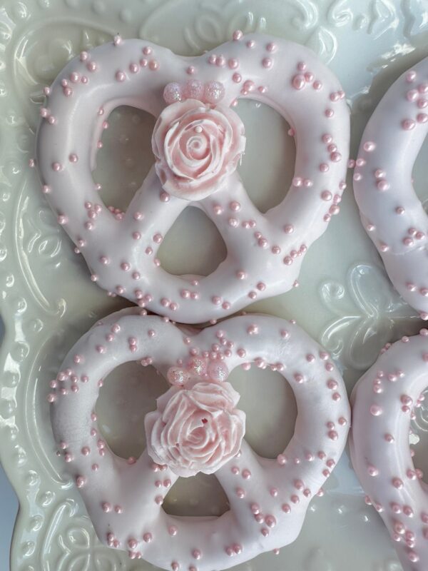 12-Pastel Pink Chocolate Covered Pretzel Twists For Wedding Favor/Baby Shower Favor/Birthday/Party Favor - Image 3