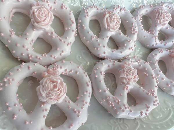 12-Pastel Pink Chocolate Covered Pretzel Twists For Wedding Favor/Baby Shower Favor/Birthday/Party Favor - Image 4