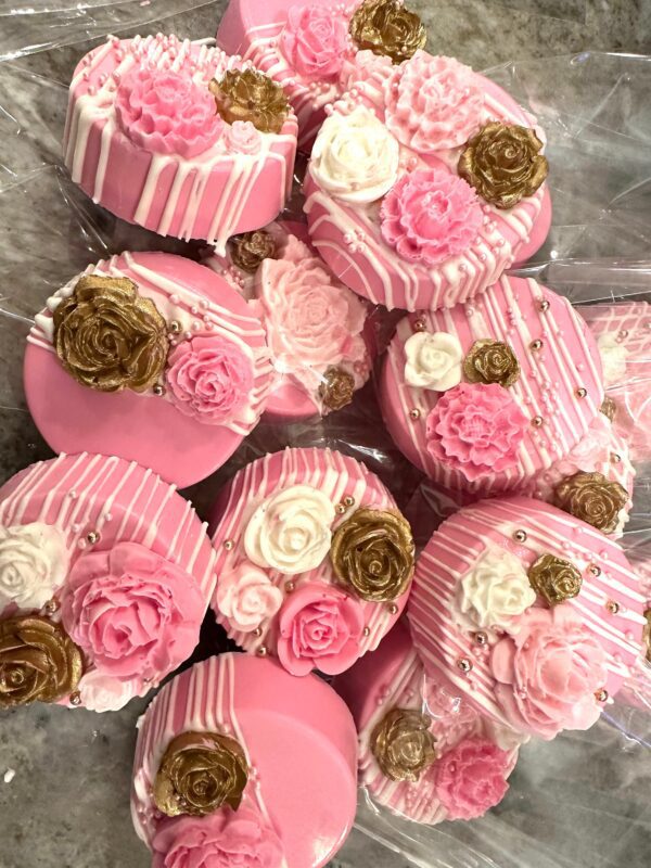 12-Bright Pink/Gold Chocolate Covered Oreos For Baby Shower/Wedding Favors/birthday Favors - Image 3