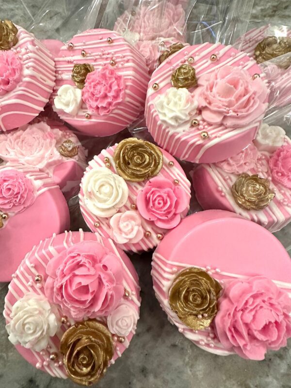 12-Bright Pink/Gold Chocolate Covered Oreos For Baby Shower/Wedding Favors/birthday Favors - Image 4