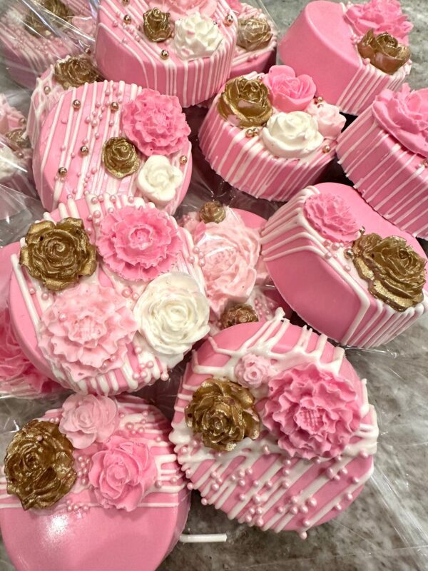 12-Bright Pink/Gold Chocolate Covered Oreos For Baby Shower/Wedding Favors/birthday Favors - Image 5