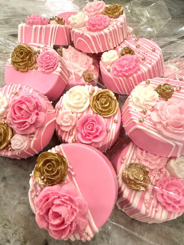 12-Bright Pink/Gold Chocolate Covered Oreos For Baby Shower/Wedding Favors/birthday Favors - Image 6