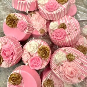 12-Bright Pink/Gold Chocolate Covered Oreos For Baby Shower/Wedding Favors/birthday Favors