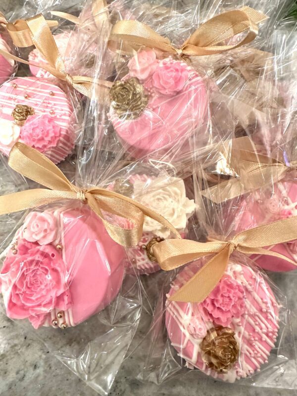 12-Bright Pink/Gold Chocolate Covered Oreos For Baby Shower/Wedding Favors/birthday Favors - Image 8