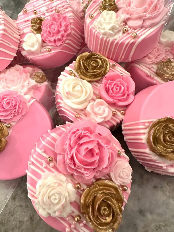 12-Bright Pink/Gold Chocolate Covered Oreos For Baby Shower/Wedding Favors/birthday Favors - Image 2