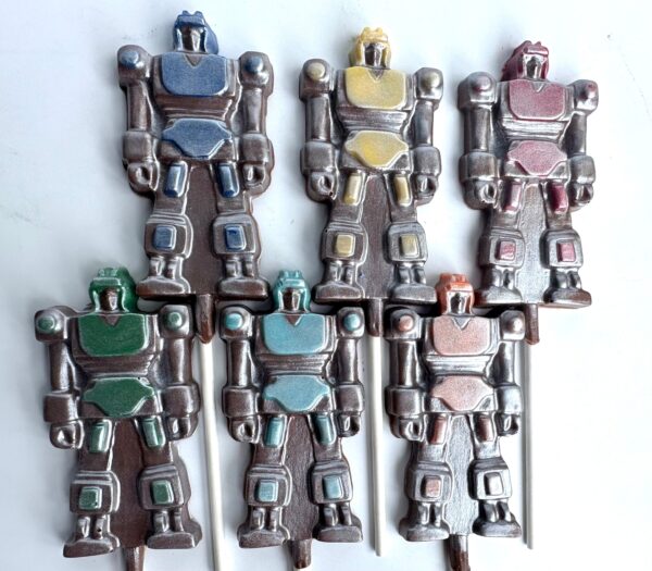 24 Metallic Robot Milk Chocolate Lollipop Favors
