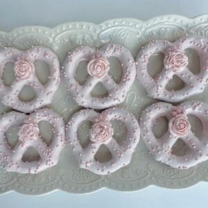 12-Pastel Pink Chocolate Covered Pretzel Twists For Wedding Favor/Baby Shower Favor/Birthday/Party Favor