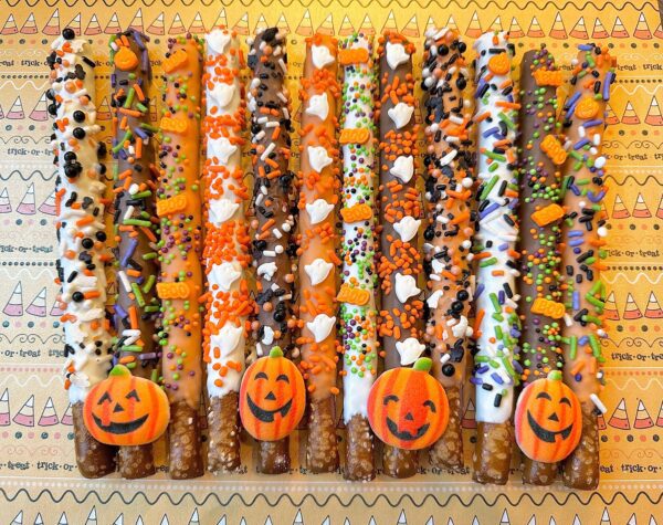 12-BOO Pumpkin Halloween Chocolate Covered Pretzel Rods For Halloween Party/Party Favors - Image 2