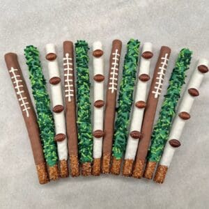 12-Football Themed Chocolate Covered Pretzel Rods For Football Party/Football Game/Football Fan/Party Favors