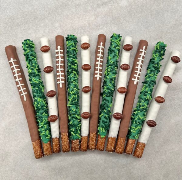 12-Football Themed Chocolate Covered Pretzel Rods For Football Party/Football Game/Football Fan/Party Favors