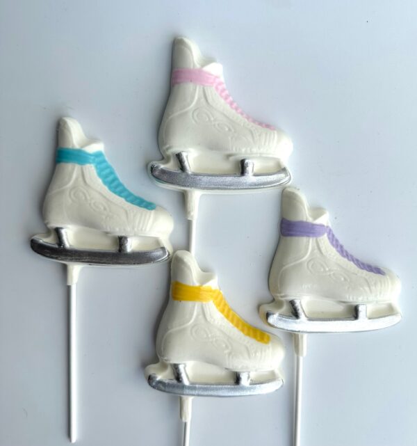 24-White Chocolate Ice Skate Lollipops For Birthday Party/Ice Skating Party/Skating