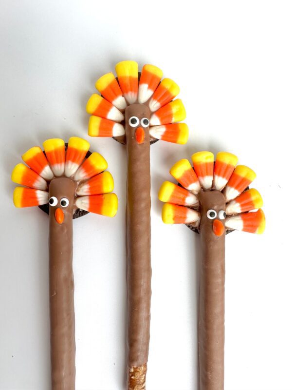 12-Turkey Chocolate Covered Pretzel Rod Favors For Thanksgiving/School Party Favors/Thanksgiving Dessert/Party Favors