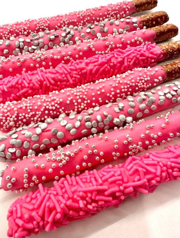 12-Hot Pink Chocolate Covered Pretzels - Image 7