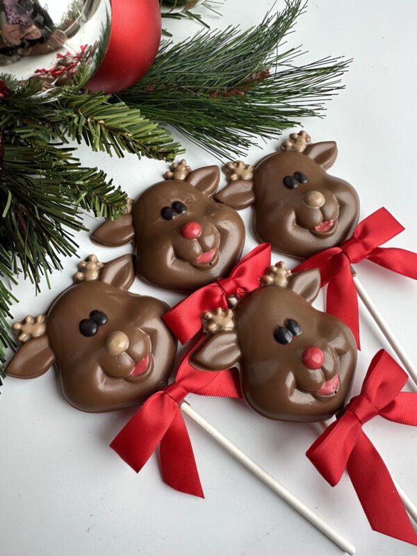12-Reindeer Milk Chocolate Lollipops For Christmas/Party Favors/School Party - Image 6