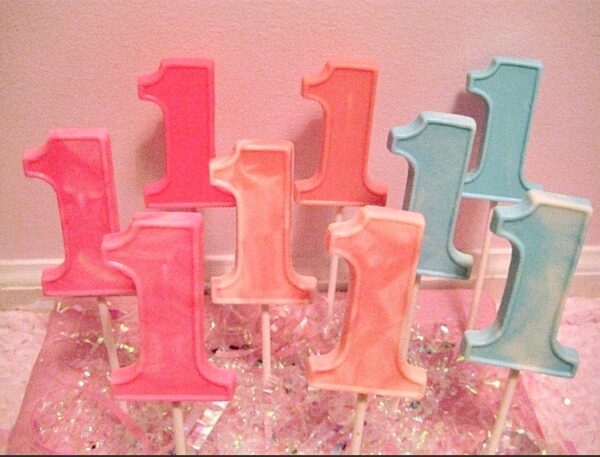 12-Number 1-Chocolate Lollipop Favors For Baby's First Birthday