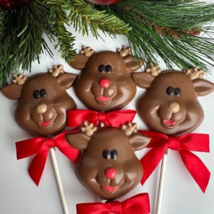 12-Reindeer Milk Chocolate Lollipops For Christmas/Party Favors/School Party
