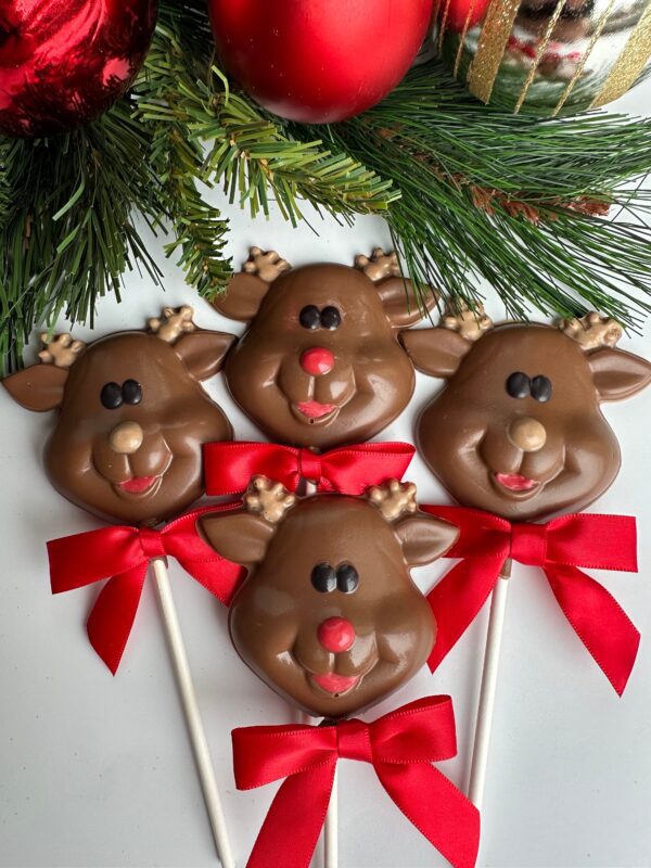 12-Reindeer Milk Chocolate Lollipops For Christmas/Party Favors/School Party