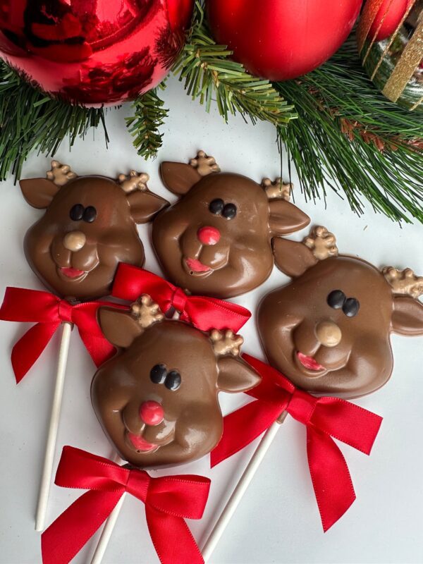 12-Reindeer Milk Chocolate Lollipops For Christmas/Party Favors/School Party - Image 2