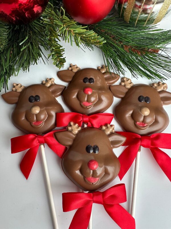 12-Reindeer Milk Chocolate Lollipops For Christmas/Party Favors/School Party - Image 3