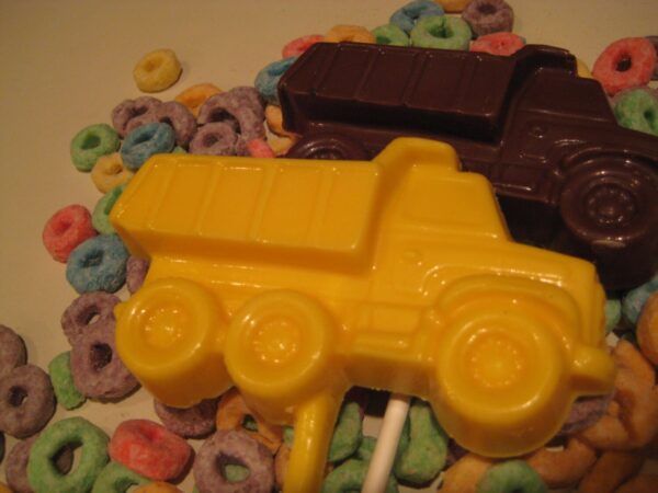 12-Chocolate Dump Truck Lollipops For Birthday Party/Party Favors/Dump Truck Theme - Image 2