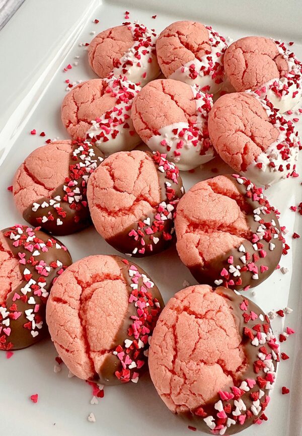 1 Dozen Chocolate Dipped Strawberry Cookies For Valentine Party Favors/Valentine Gift/Party Favors