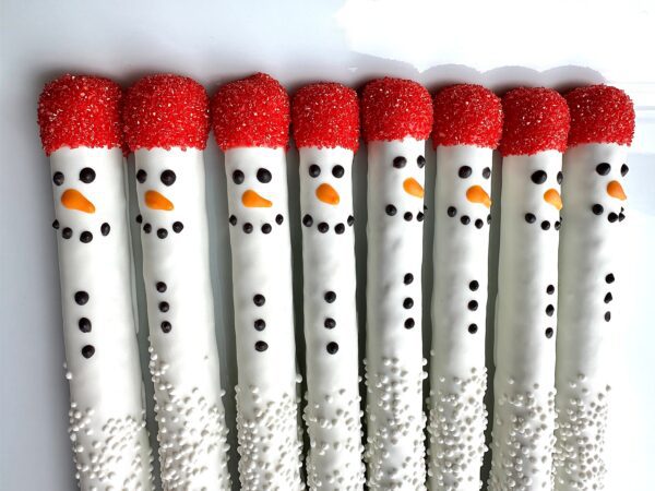 12-Snowmen Chocolate Covered Pretzels For Party Favors/Snowman Party - Image 3