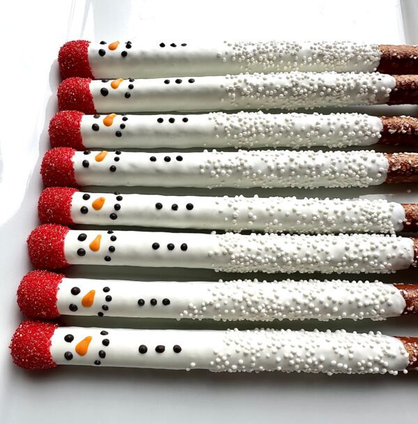12-Snowmen Chocolate Covered Pretzels For Party Favors/Snowman Party - Image 2