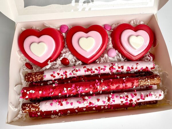 3 Heart Chocolate Covered Oreo and Pretzel Rod Treat Gift Box For Anniversary Gift/Sweetheart Gift/Valentine’s Day Gift Box - Image 4