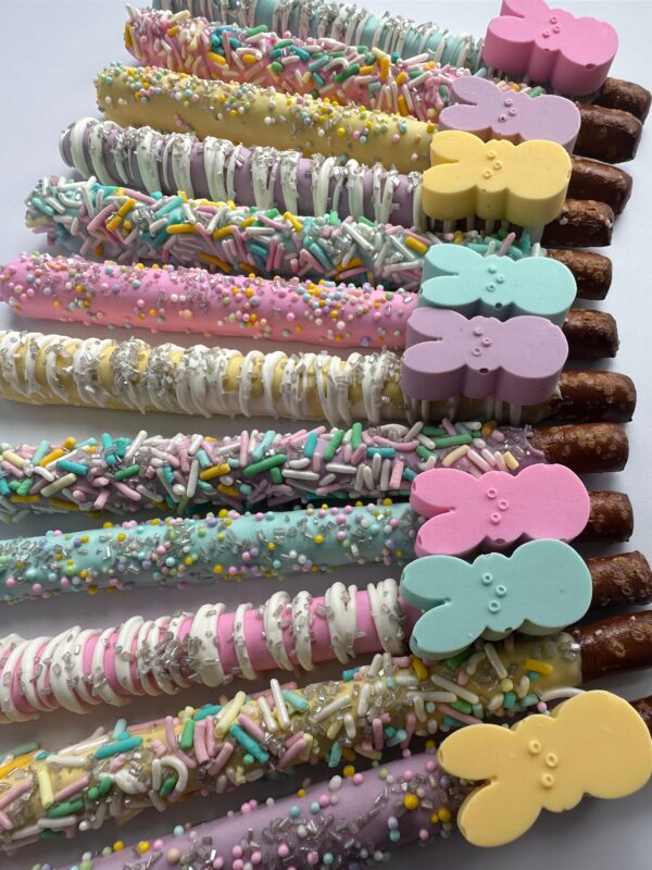 12-Easter Peeps Chocolate Covered Pretzel Rods with Chocolate Peeps for Easter/Easter Basket/Easter Party - Image 3