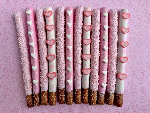 12-Pink Heart Chocolate Covered Pretzels With Hearts/For Valentine’s Day/ Valentine Gift/Anniversary Gift/Just Because Gift