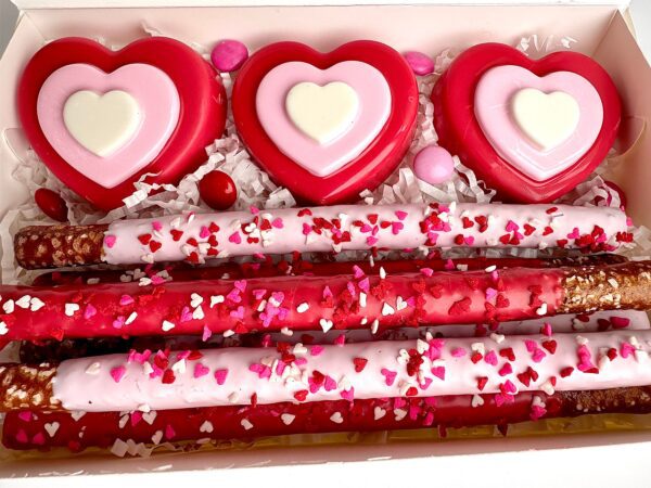 3 Heart Chocolate Covered Oreo and Pretzel Rod Treat Gift Box For Anniversary Gift/Sweetheart Gift/Valentine’s Day Gift Box - Image 3