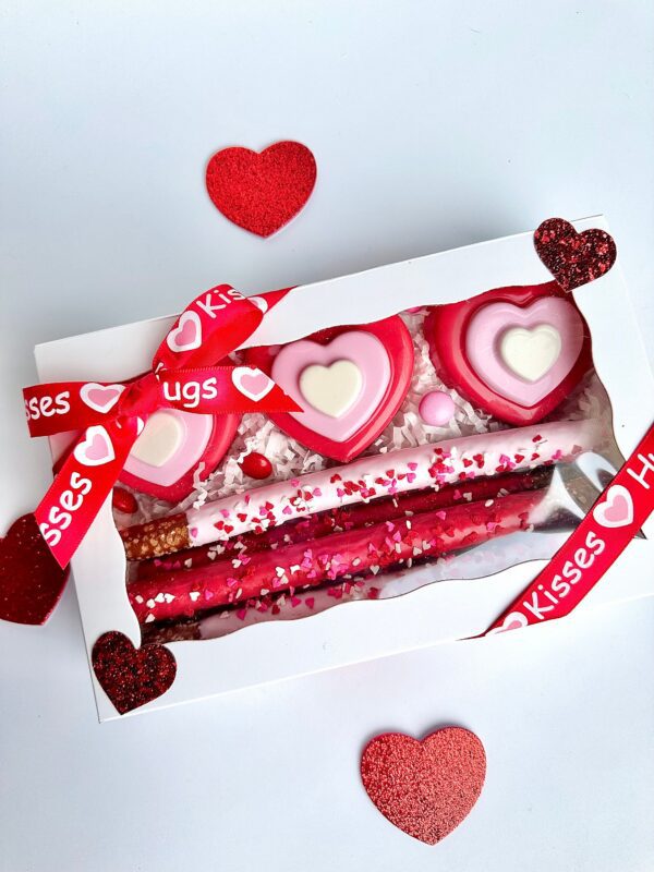 3 Heart Chocolate Covered Oreo and Pretzel Rod Treat Gift Box For Anniversary Gift/Sweetheart Gift/Valentine’s Day Gift Box - Image 6