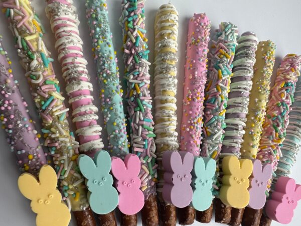 12-Easter Peeps Chocolate Covered Pretzel Rods with Chocolate Peeps for Easter/Easter Basket/Easter Party - Image 4
