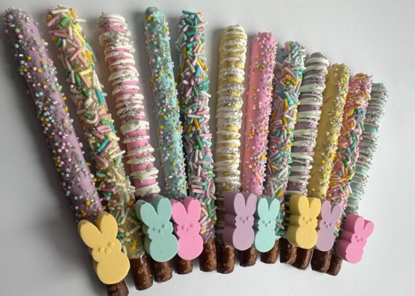 12-Easter Peeps Chocolate Covered Pretzel Rods with Chocolate Peeps for Easter/Easter Basket/Easter Party - Image 2
