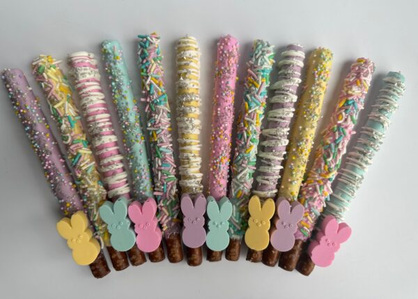 12-Easter Peeps Chocolate Covered Pretzel Rods with Chocolate Peeps for Easter/Easter Basket/Easter Party - Image 6