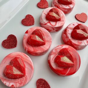 12-Marbleized Chocolate Covered Oreos with Hearts/Valentine Gift/Party Favors/Valentine Party/Sweetheart Gift