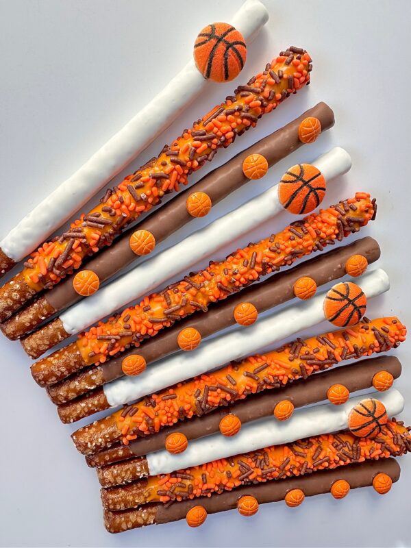 12-Basketball Themed Chocolate Covered Pretzel Rods For Basketball Party/Basketball Game/Basketball Fan/Party Favors - Image 3