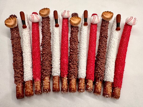 12-Baseball Themed Chocolate Covered Pretzel Rods For Baseball Party/Baseball Game/Baseball Fan/Party Favors - Image 4