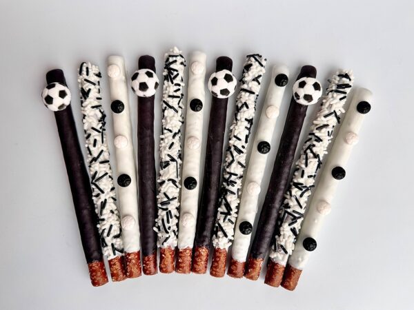 12-Soccer Themed Chocolate Covered Pretzel Rods For Soccer Party/Soccer Game/Soccer Fan/Party Favors - Image 2