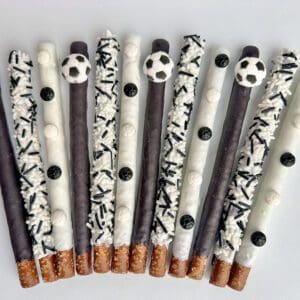 12-Soccer Themed Chocolate Covered Pretzel Rods For Soccer Party/Soccer Game/Soccer Fan/Party Favors